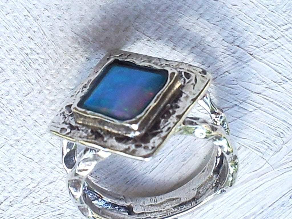Bluenoemi Jewelry Silver Ring Bohemian Ring sterling silver ring, silver rings blue opal stone, boho ring
