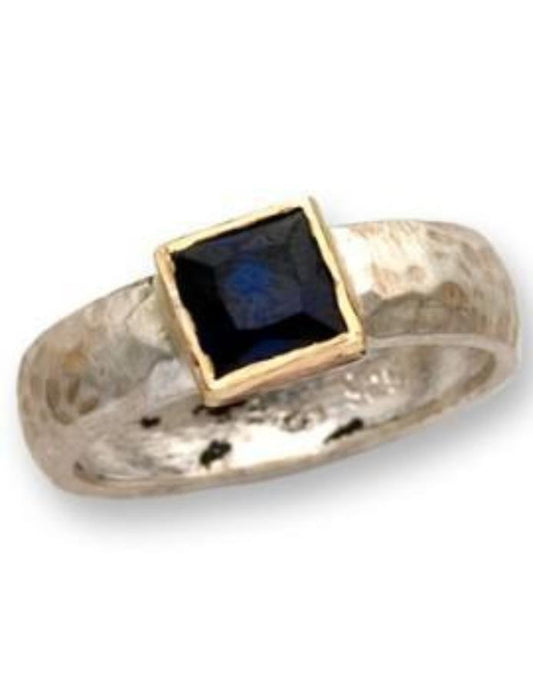 Bluenoemi Jewelry Silver Ring Designer Ring silver gold 9 carats set with a faceted Corundum,  ring for woman