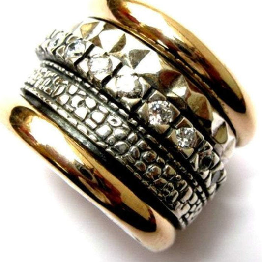 Bluenoemi Jewelry Spinner Ring Israeli meditation ring israeli jewelry spinner sterling silver gold & CZ zircons / garnets / opals.