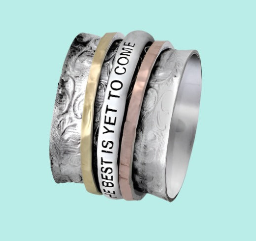 Bluenoemi Jewelry Spinner Rings 6 / silver Bluenoemi israeli jewelry Personalized Spinner Ring Silver Gold Quote Poesy "The best is yet to come"