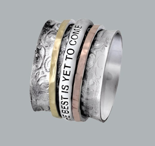 Bluenoemi Jewelry Spinner Rings 6 / silver Bluenoemi israeli jewelry Personalized Spinner Ring Silver Gold Quote Poesy "The best is yet to come"
