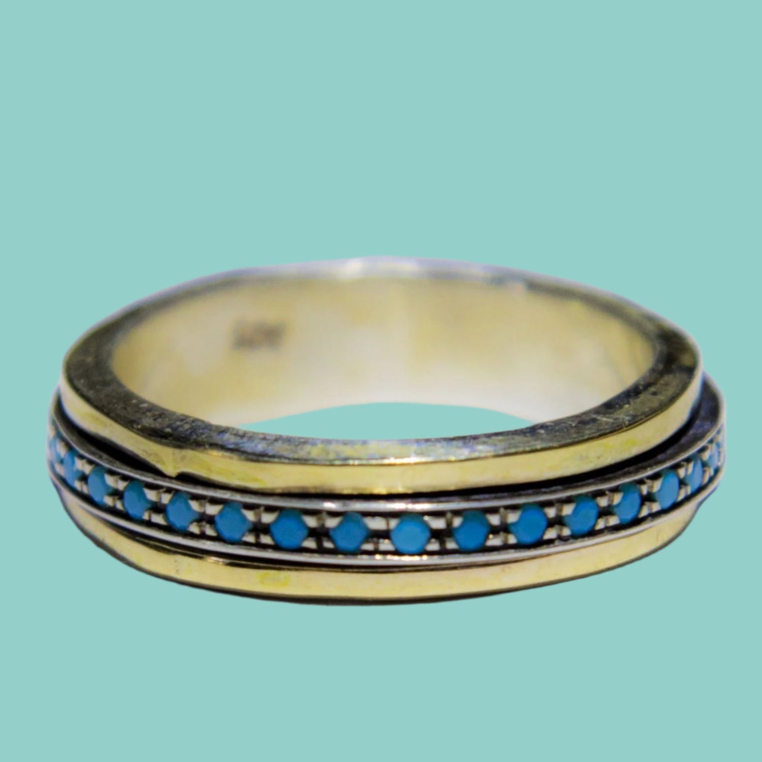fidget ring spinner sterling silver ring with 9 ct gold