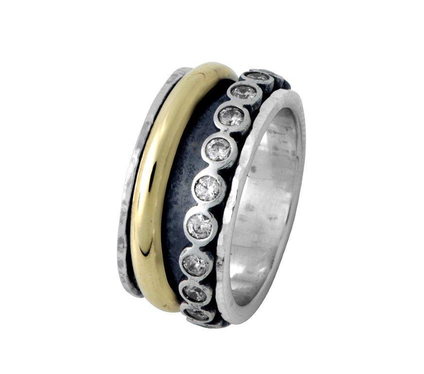 Bluenoemi Jewelry Spinner Rings Bluenoemi - IR005 - Spinner Ring - Unisex - Silver Gold Zircons- All Sizes Spinner Ring