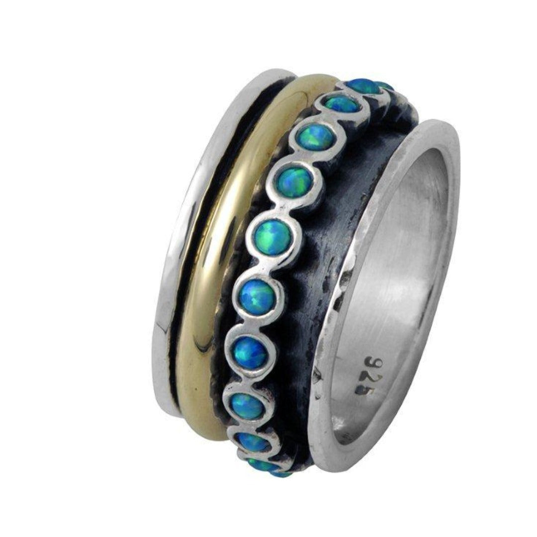 Bluenoemi Jewelry Spinner Rings Bluenoemi - IR005 - Spinner Ring - Unisex - Silver Gold Zircons- All Sizes Spinner Ring