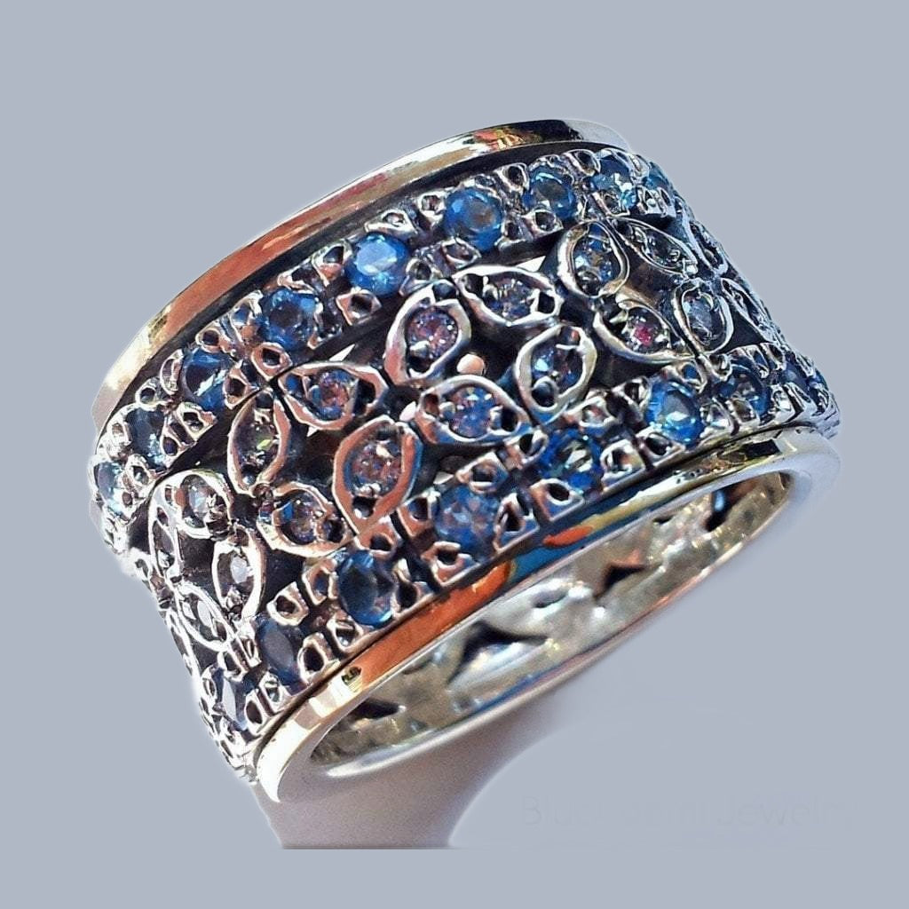 Bluenoemi Jewelry Spinner Rings Bluenoemi SER009 Spinner Ring, Silver Gold Ring for Woman, Artistic Zircons ring