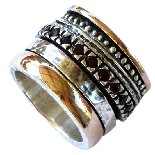 Spinner ring womens amazing Ring for Woman. Silver Gold  Zircons / Garnets / Opals.