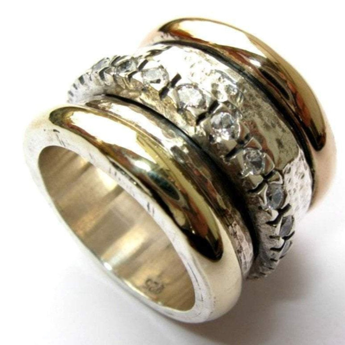 Bluenoemi Jewelry Spinner Rings Decorative meditation rings israeli designer Jewelry Silver Gold & CZ Zircons