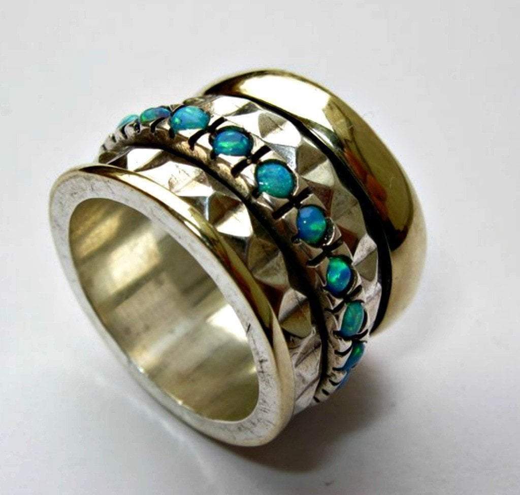 Bluenoemi Jewelry Spinner Rings Designer Jewelry Spinner Ring Handcrafted Sterling Silver Gold & CZ Zircons / garnets / opals.