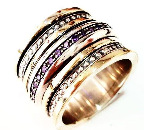 Bluenoemi Jewelry Spinner Rings Elegant Spinner ring silver and gold for woman, Amethyst zircons rings