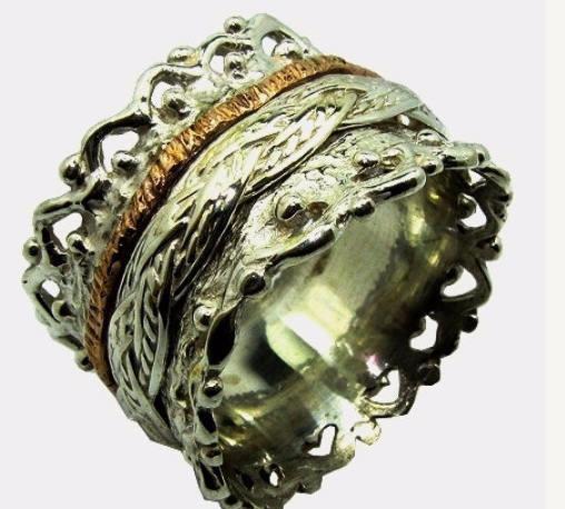 Bluenoemi Jewelry Spinner Rings Israeli ring Spinner ring floral lace celtic design Meditation Rings