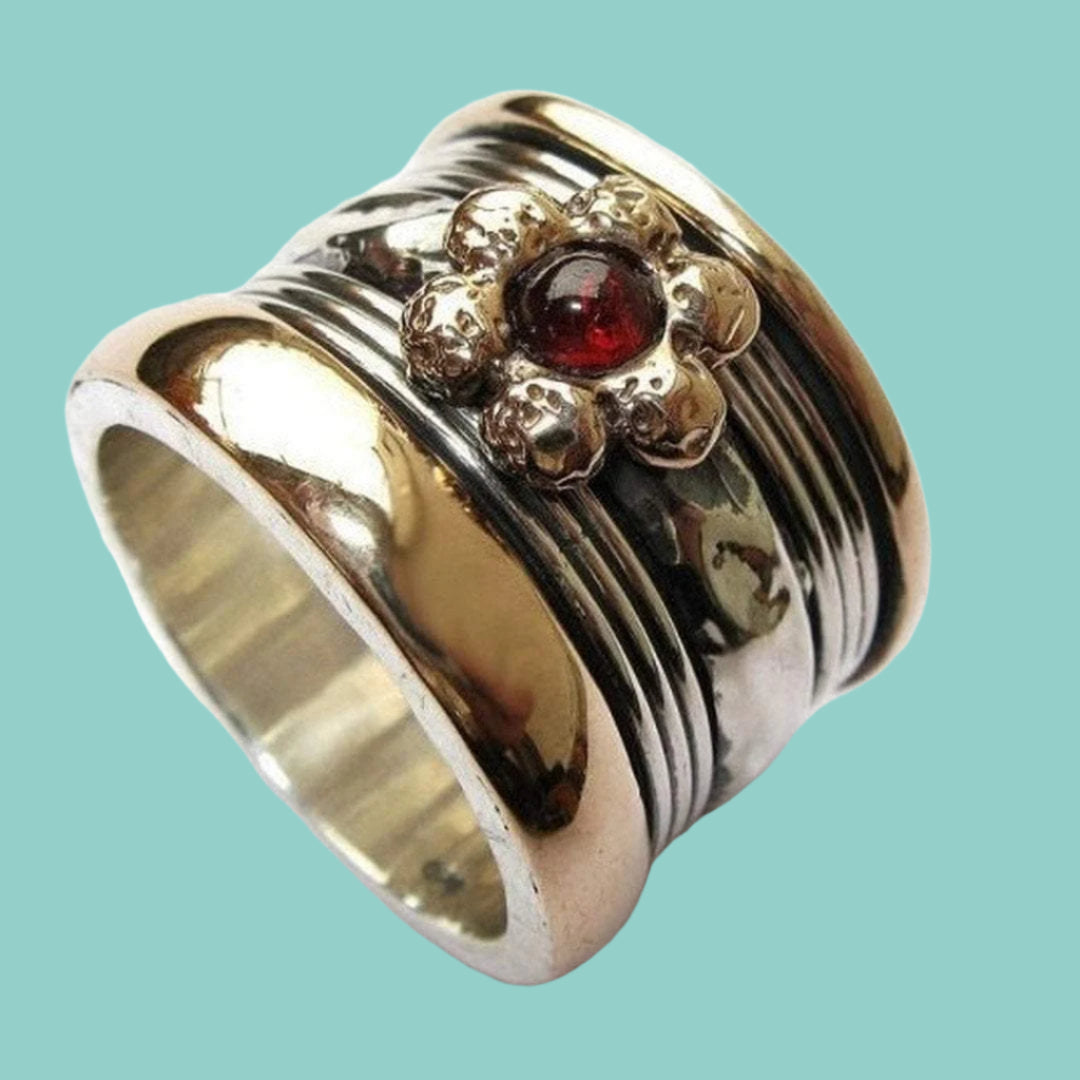 Bluenoemi Jewelry Spinner Rings Meditation ring for woman spinner ring , floral garnet rings , silver gold jewelry, israeli jewelry