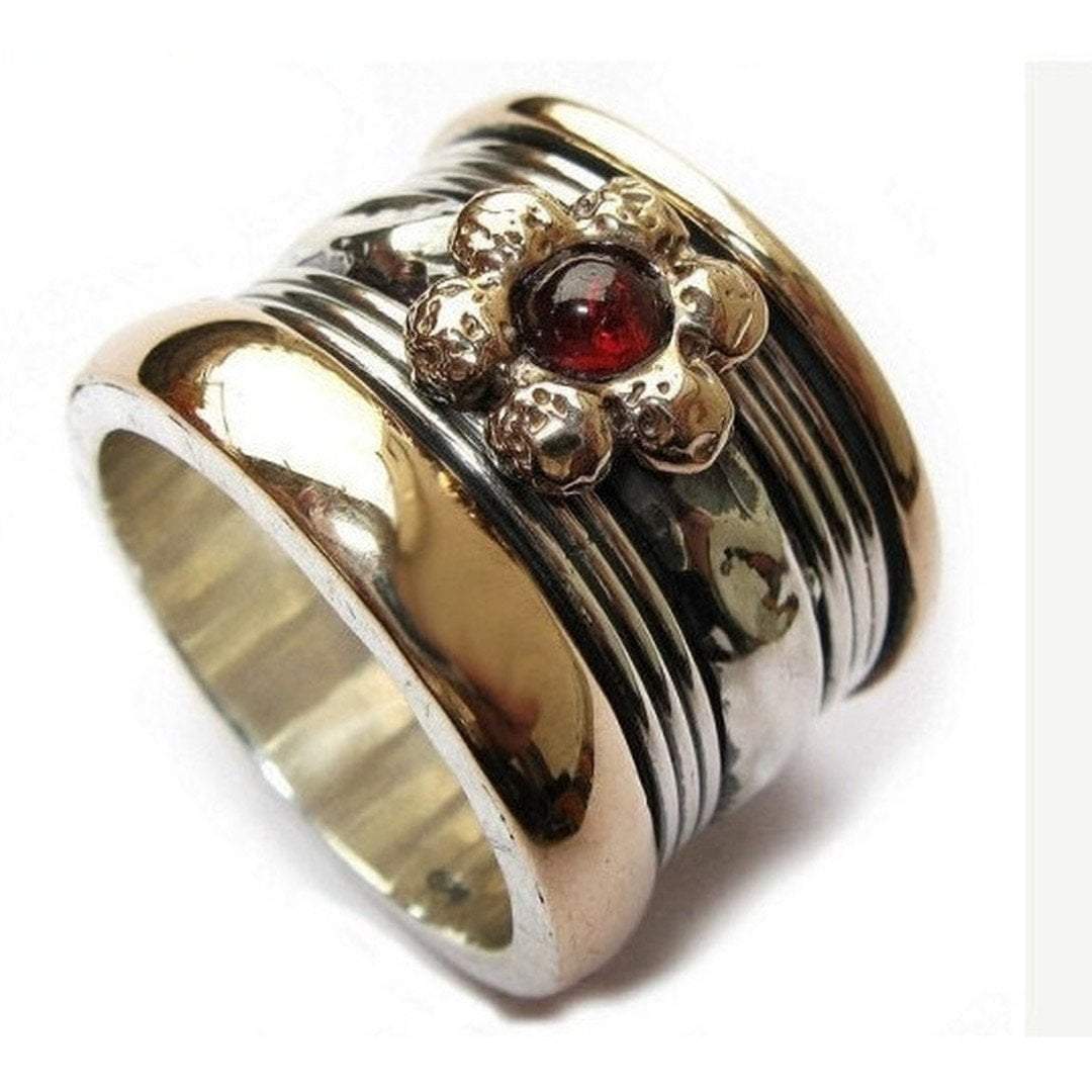 Bluenoemi Jewelry Spinner Rings Meditation ring for woman spinner ring , floral garnet rings , silver gold jewelry, israeli jewelry