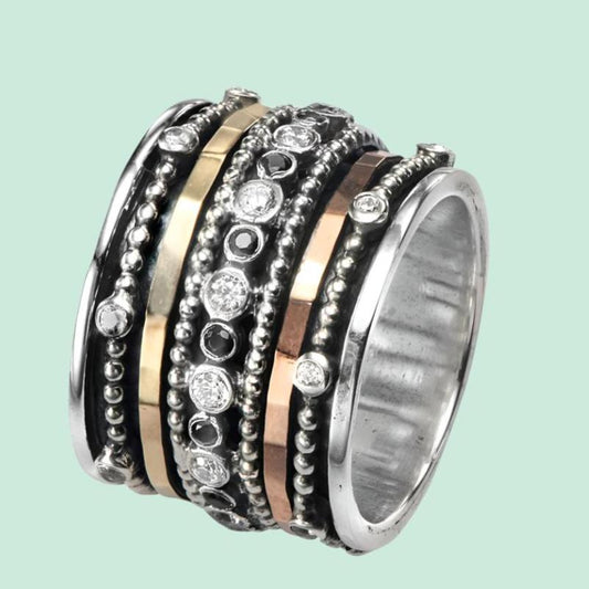 Modern Spinner Ring for Woman - fidget ring. Set with cz- All Sizes - Bluenoemi