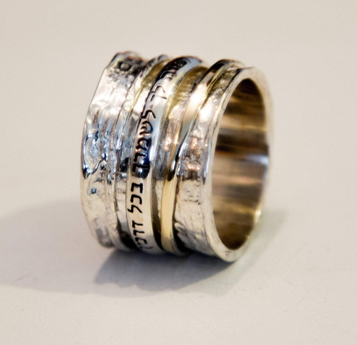 Bluenoemi Jewelry Spinner rings Personalized Hebrew Blessing  Ring. Silver & gold Ring.