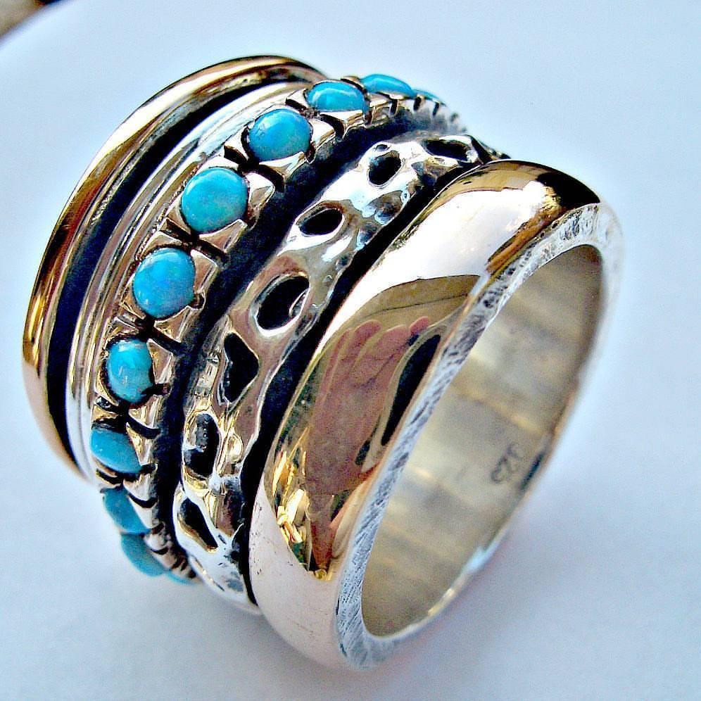Unique Spinner Rings spinner ring with opals Sterling silver & gold - Bluenoemi