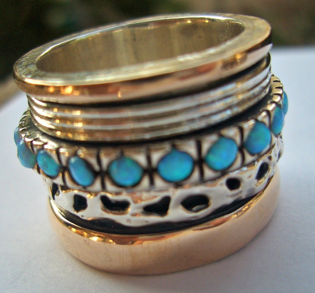 Bluenoemi Jewelry Spinner Rings Ring Opal - Meditation Ring - spinner ring opals Israeli Jewellery sterling silver & gold