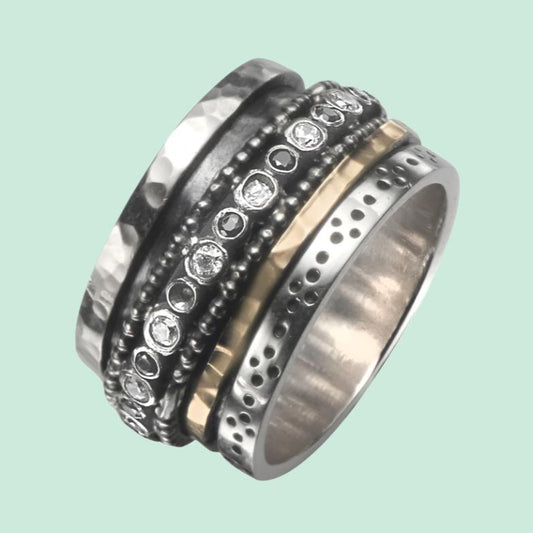 Unique Israeli Spinner Ring for Woman - fidget ring - meditation ring. Set with cz - Bluenoemi
