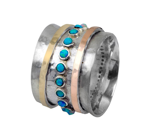 Bluenoemi Jewelry Spinner Rings Spinner Ring for Woman set with blue opals stones