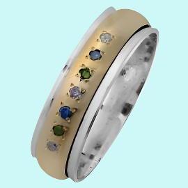Spinner Ring Jewelry. Sterling Silver and 9kt Gold Ring set with Colored Diamonds - Bluenoemi