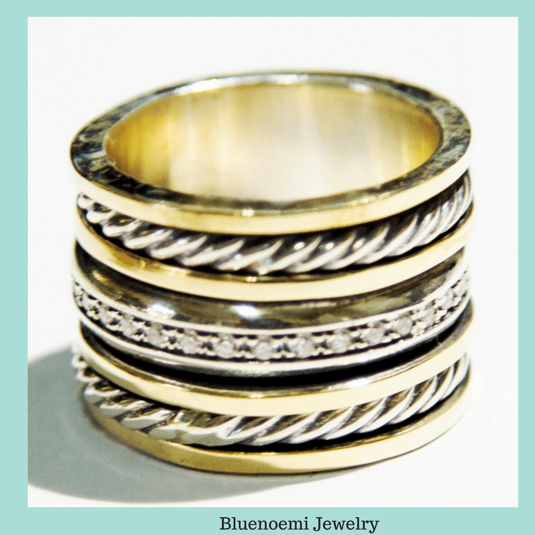 Bluenoemi Jewelry Spinner Rings Spinner ring , Sterling Silver 9K gold ring,  rings for woman