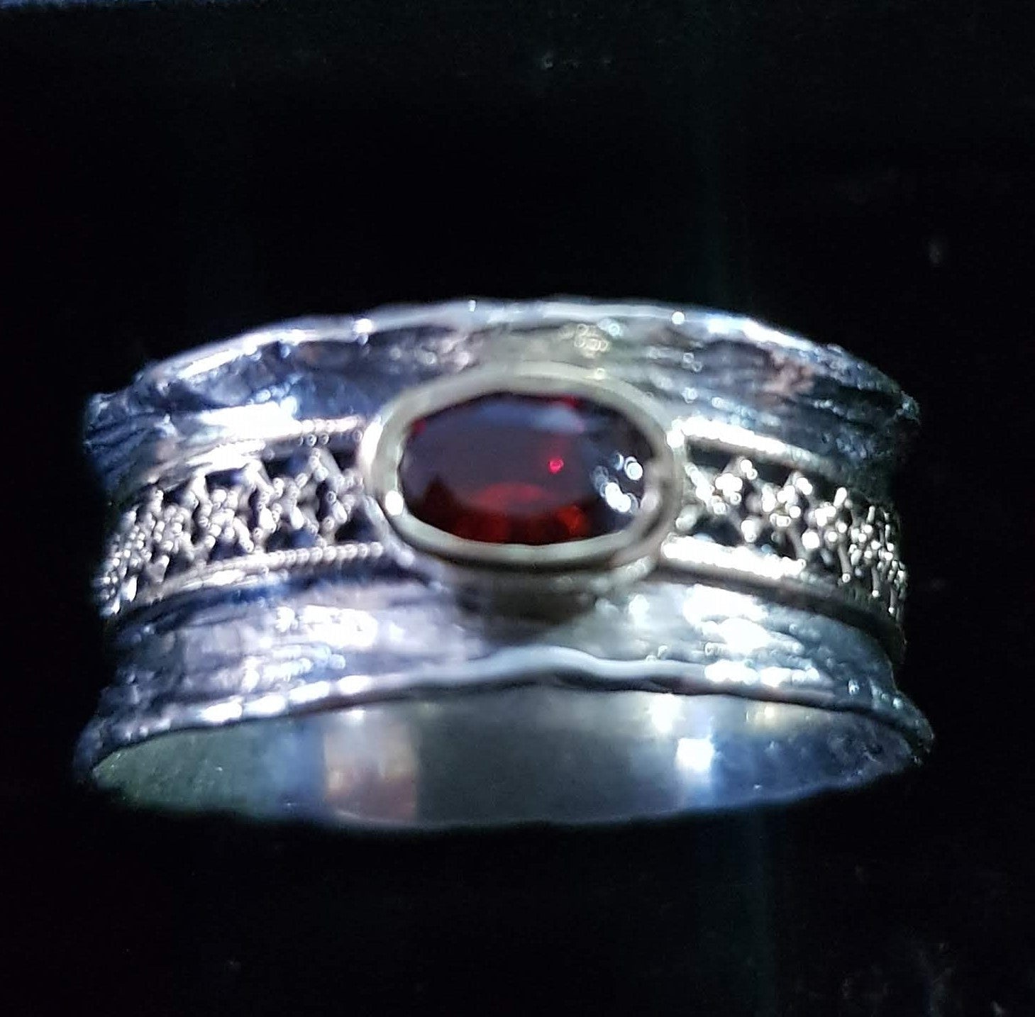 Bluenoemi Jewelry Spinner Rings Statement sterling silver fashion ring, Spinner Ring silver and 9 ct gold set CZ / Garnet / Opal