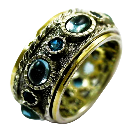 handmade israeli spinner ring with gemstones