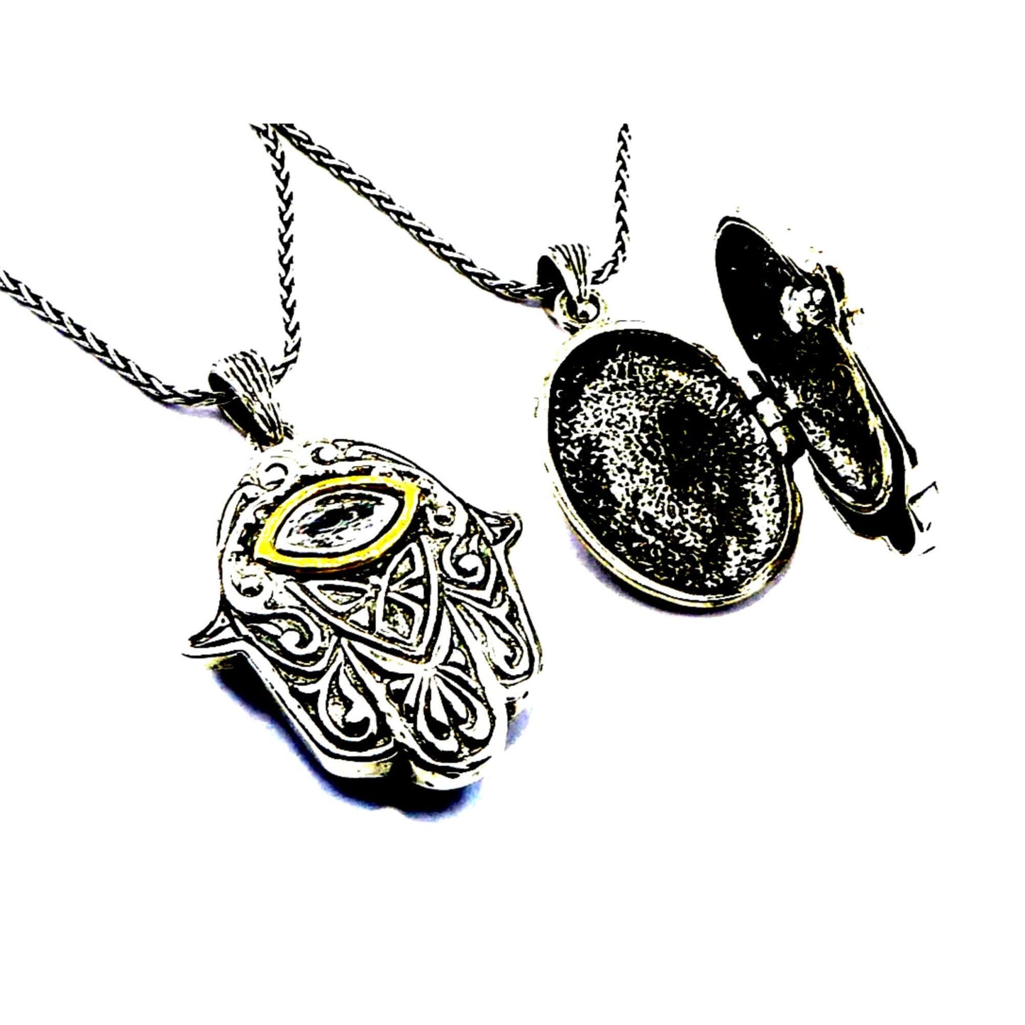 Bluenoemi Jewelry Statement Sterling Silver Romantic Necklace for woman. Hamsa Locket pendant.