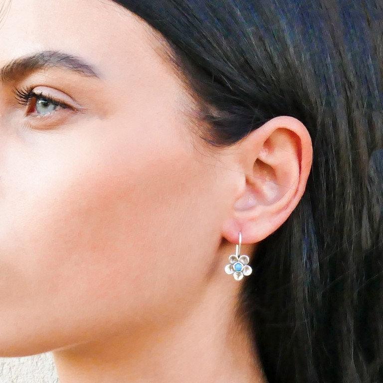Sterling Silver earrings for woman, opal / turquoise / mother of pearl earrings , blue earrings for women, dangle earrings, Bluenoemi - Bluenoemi