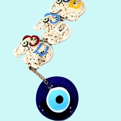 Bluenoemi Jewelry wall hanging Christmas Hanukkah Gifts Blue Eye Beads Souvenir for Protection with 7 Elephants