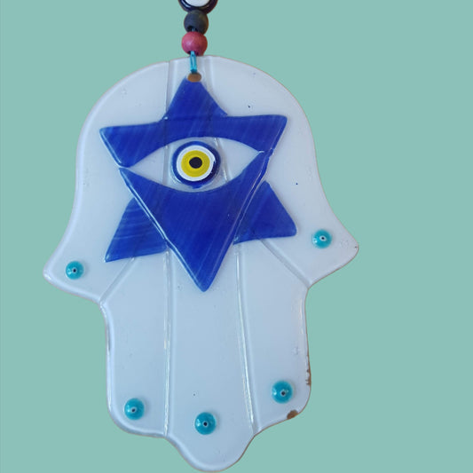 Bluenoemi Jewelry wall hangings 1 Glass Hamsa Souvenir Luck and Blue Eyes Symbols