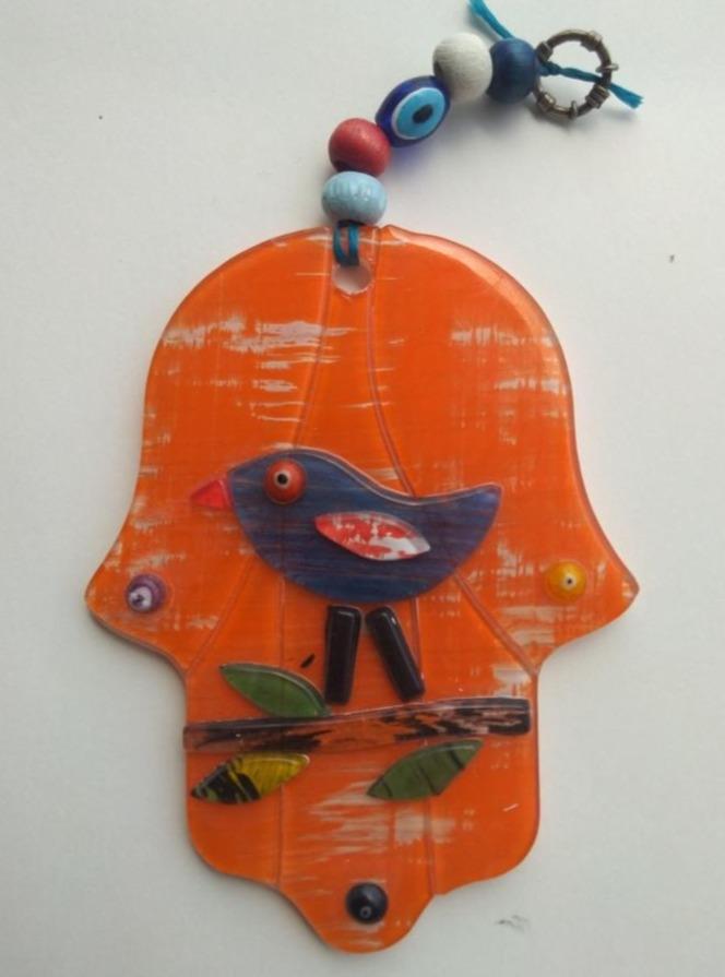 Bluenoemi Jewelry Wall Hangings Orange Bird Glass Ceramic Hamsa Souvenir Luck and Jewish Symbols