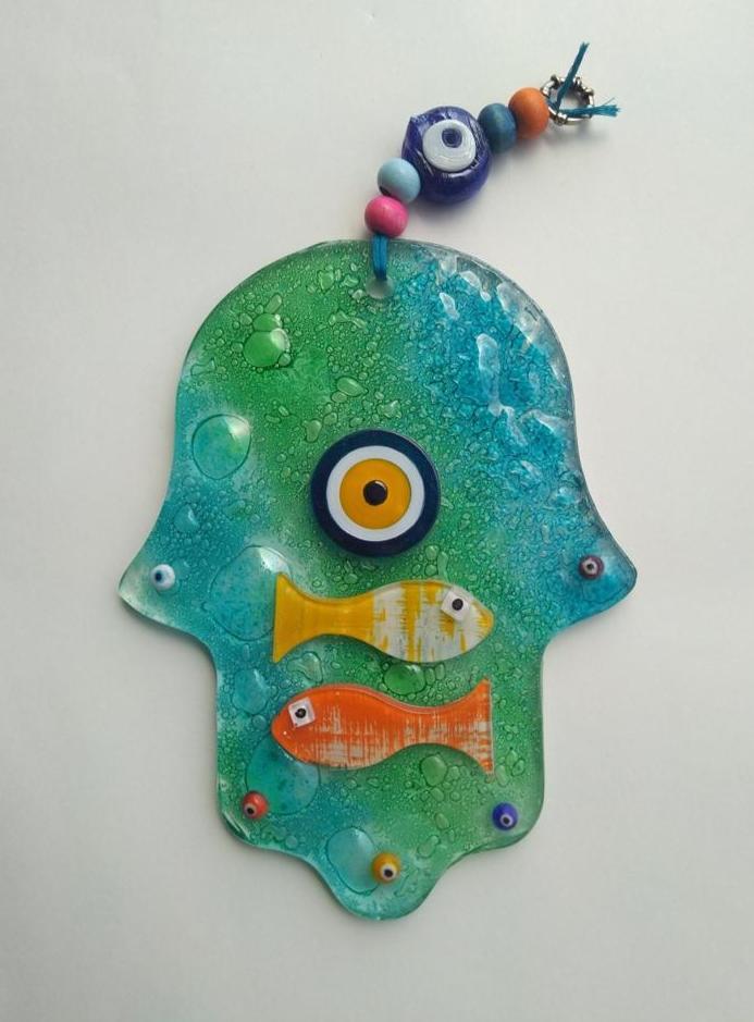Bluenoemi Jewelry Wall Hangings Turquoise Fishes Glass Ceramic Hamsa Souvenir Luck and Jewish Symbols