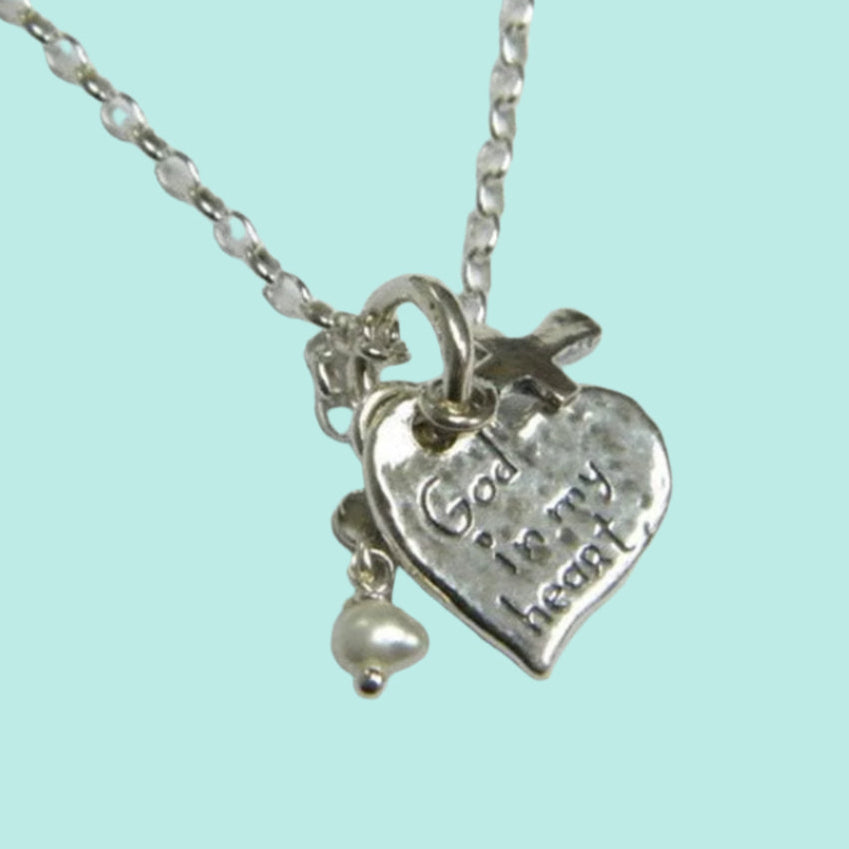 Bluenoemi - My Jewelry Necklaces Sterling Silver necklace, heart & cross necklace,  "God in my Heart"  charms jewelry