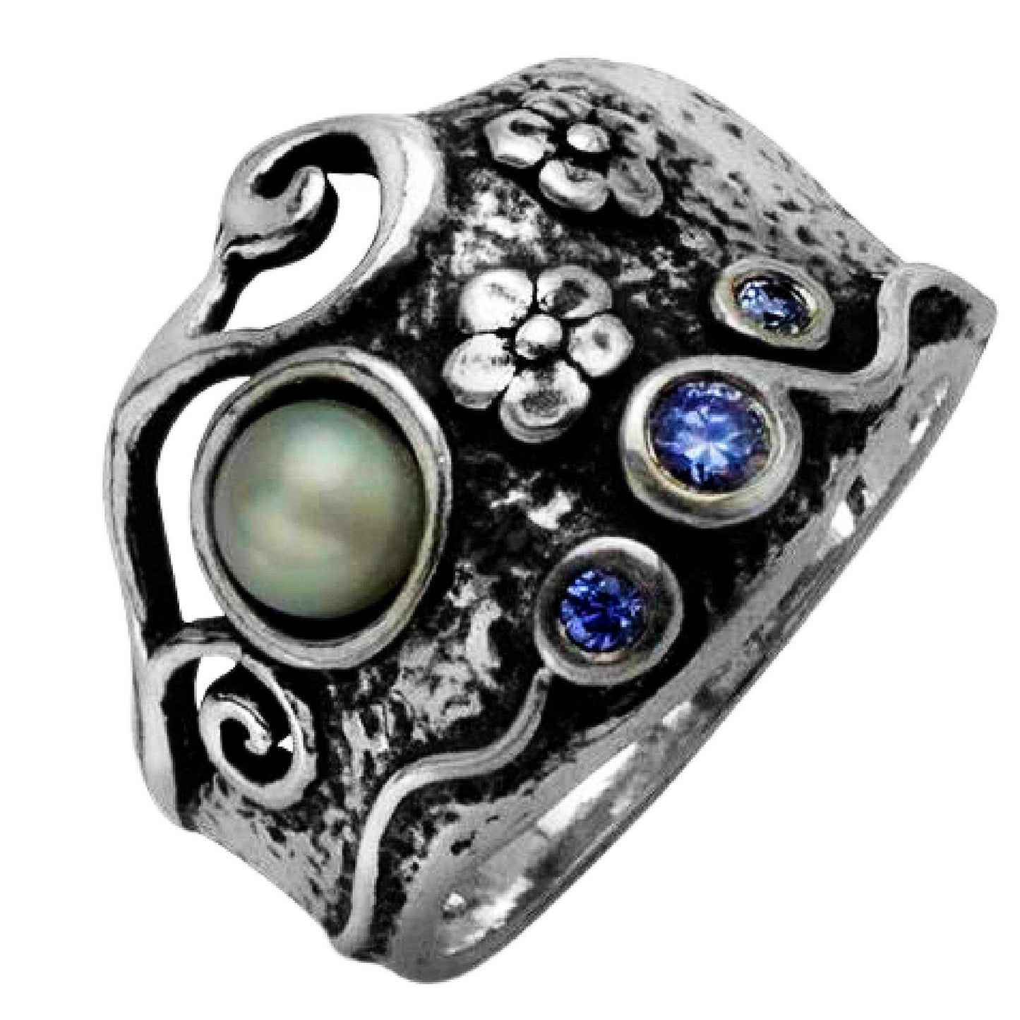Bluenoemi - My Jewelry Rings Ring sterling silver ring jewelry , Bluenoemi ring, pearls ring, set lavender CZ zircon