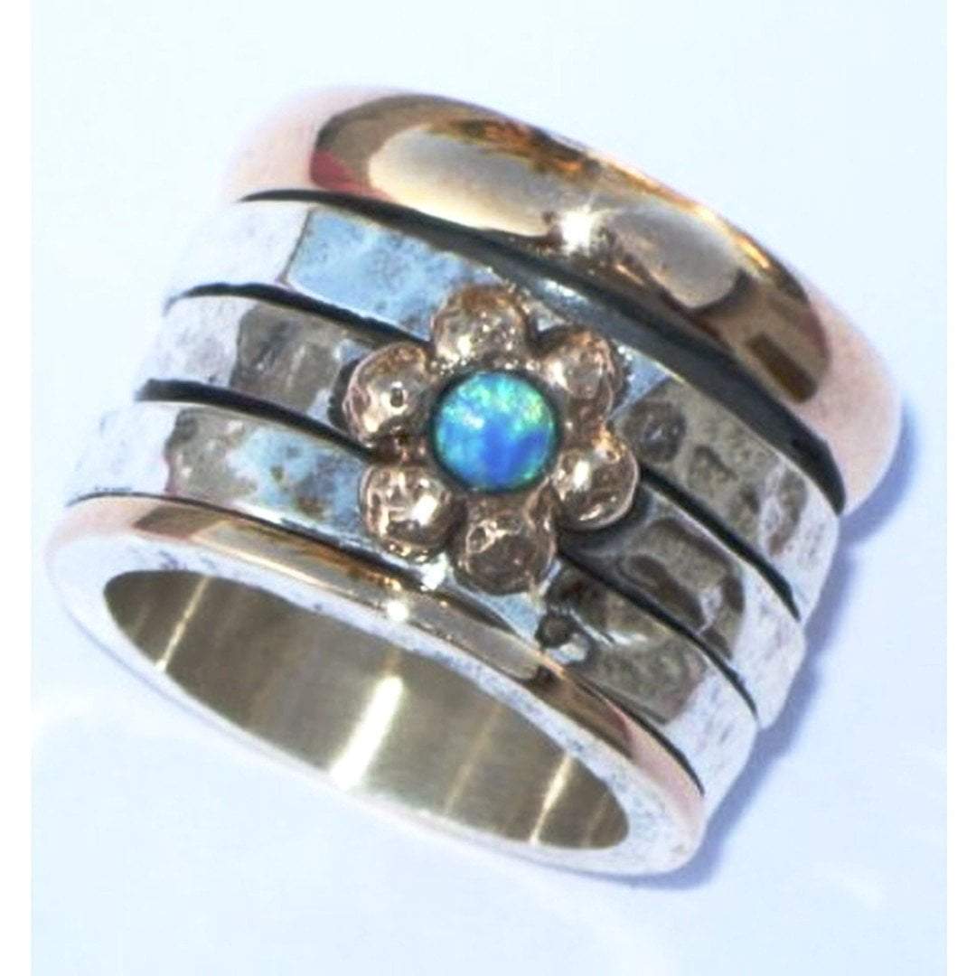 Bluenoemi - My Jewelry Rings Stacking Ring Wedding Blue opal ring  Spinner ring silver & gold floral rings