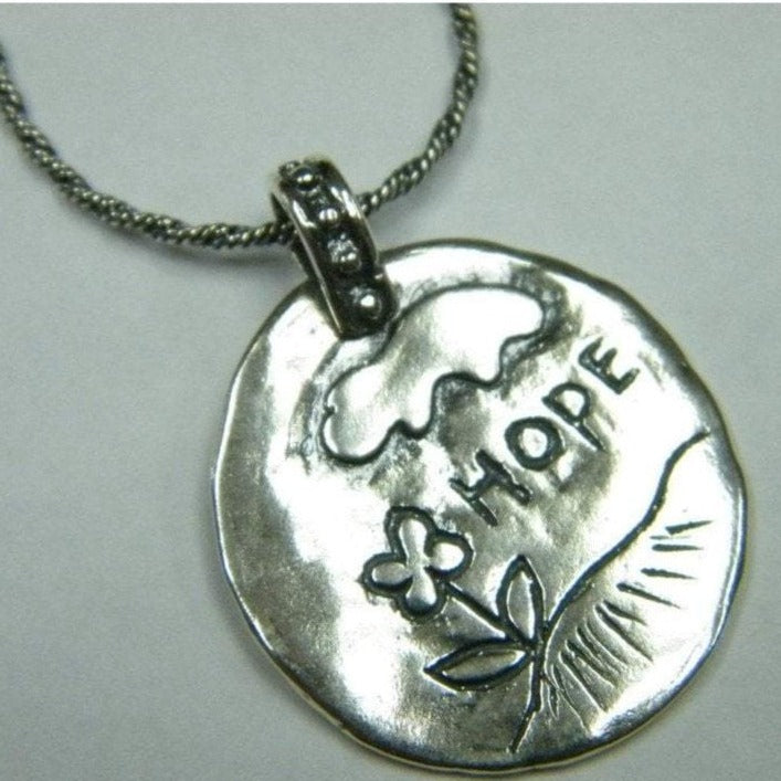 Bluenoemi Necklaces 45cm / silver Sterling Silver necklace engraved "hope" flower drawing jewelry