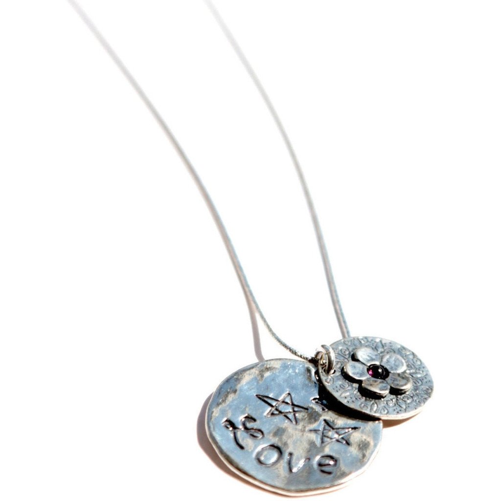 Bluenoemi Necklaces 45cm / silver Sterling Silver Necklace with a flower motif engraved "love"