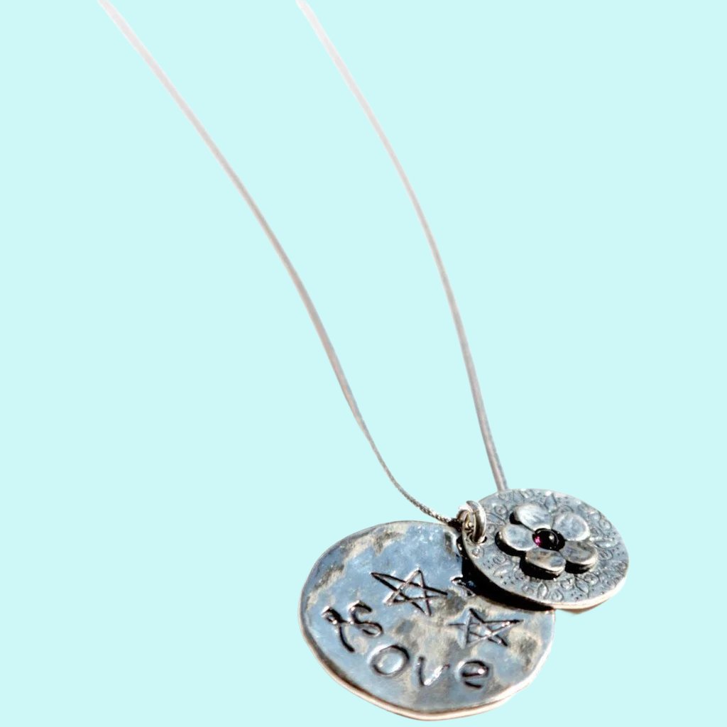 Bluenoemi Necklaces 45cm / silver Sterling Silver Necklace with a flower motif engraved "love"