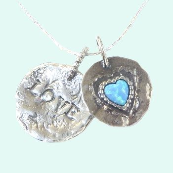 Bluenoemi Necklaces blue opal / blue Sterling Silver Necklace Heart Love Pendant for woman with blue opal