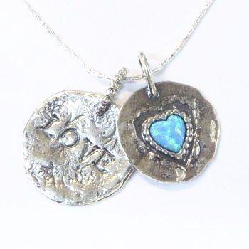 Bluenoemi Necklaces blue opal / blue Sterling Silver Necklace Heart Love Pendant for woman with blue opal