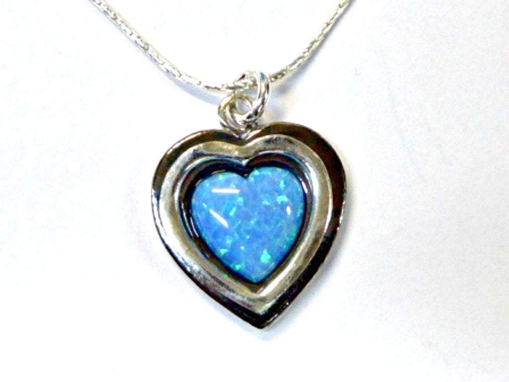 Bluenoemi Necklaces blue opal / blue Sterling Silver Necklace Love Pendant for woman with blue opal