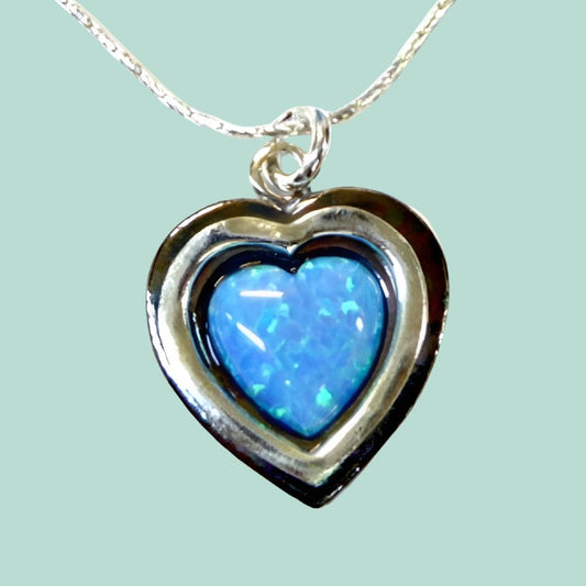 Bluenoemi Necklaces blue opal / blue Sterling Silver Necklace Love Pendant for woman with blue opal