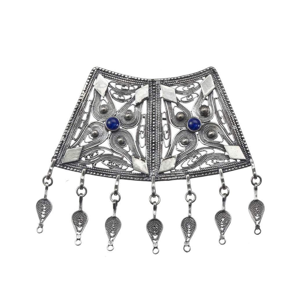 Bluenoemi Necklaces Filigree arabesque necklace silver necklace / Lapis Silver israeli jewelry filigree ethnic necklace for woman arabesque motif Israeli Ethnic Necklace