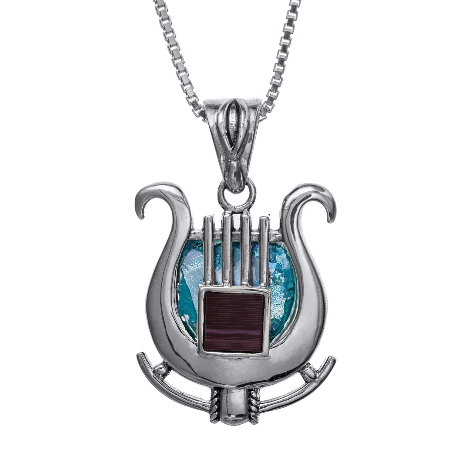 Bluenoemi Necklaces Old testament Nano Sim OB Silver Pendant - David's Harp with Roman Glass