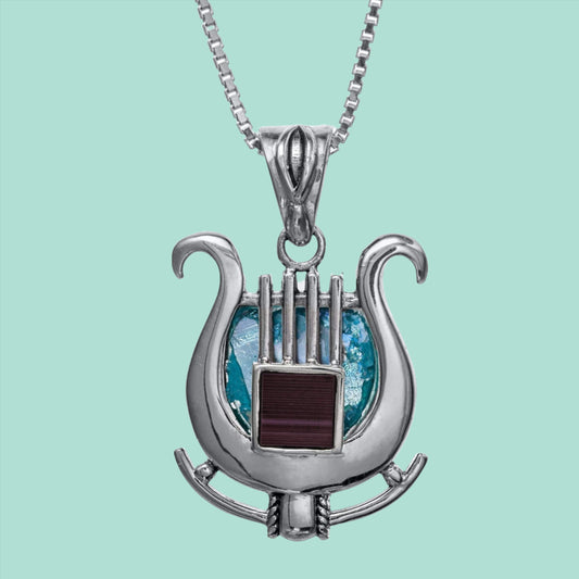 Bluenoemi Necklaces Old testament Nano Sim OB Silver Pendant - David's Harp with Roman Glass