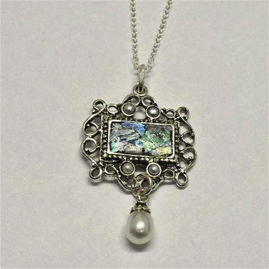 Bluenoemi Necklaces & Pendants 45cm / blue Sterling Silver Necklace, Roman glass necklace.