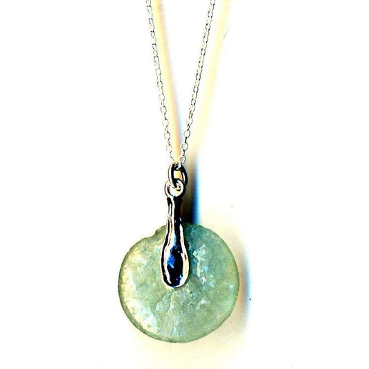 Bluenoemi Necklaces & Pendants 45cm / green Roman glass necklace. Designer Sterling silver necklace with roman glass