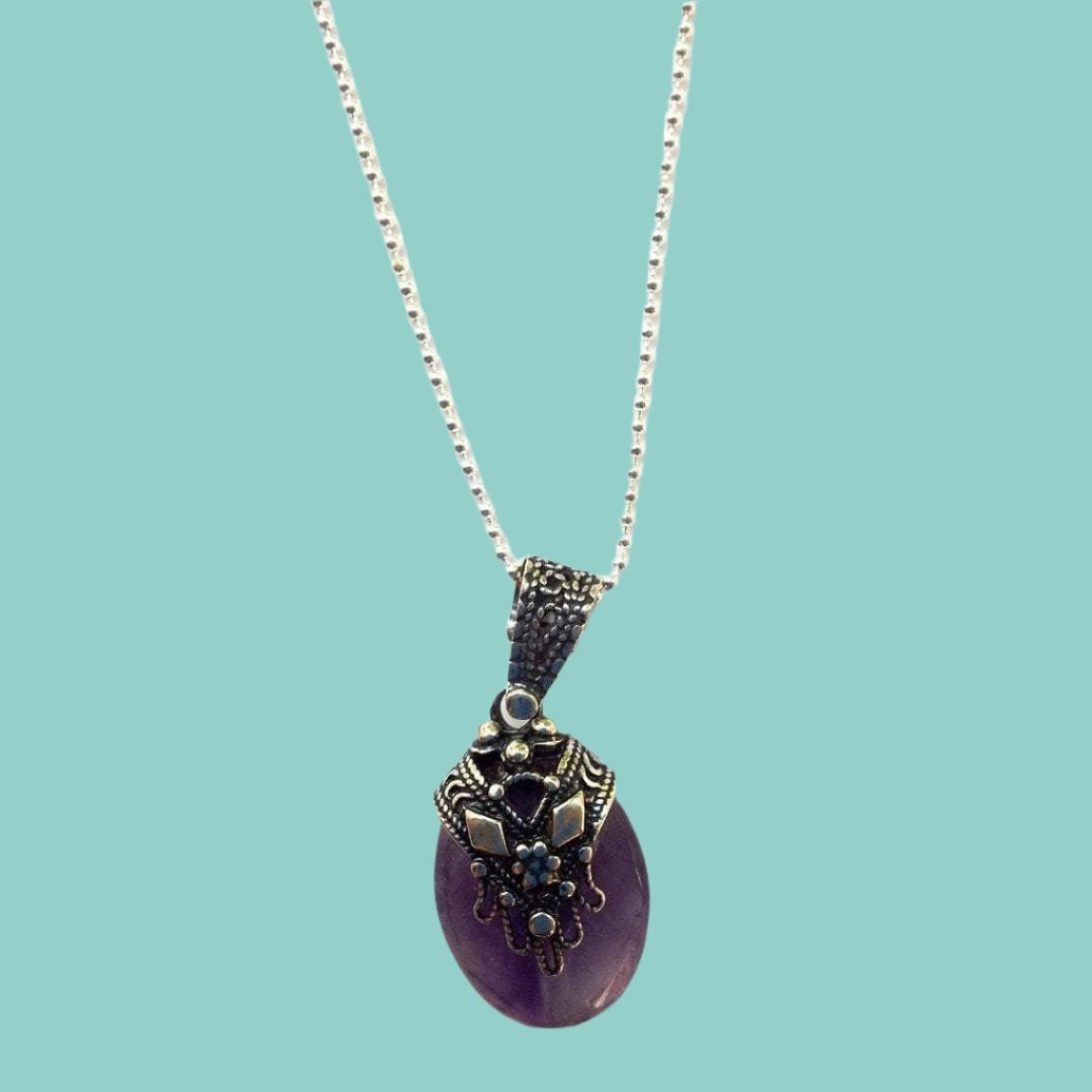 Bluenoemi Necklaces & Pendants 45cm / silver Sterling Silver Necklace for Woman,  Amethyst pendant filigree hamsa