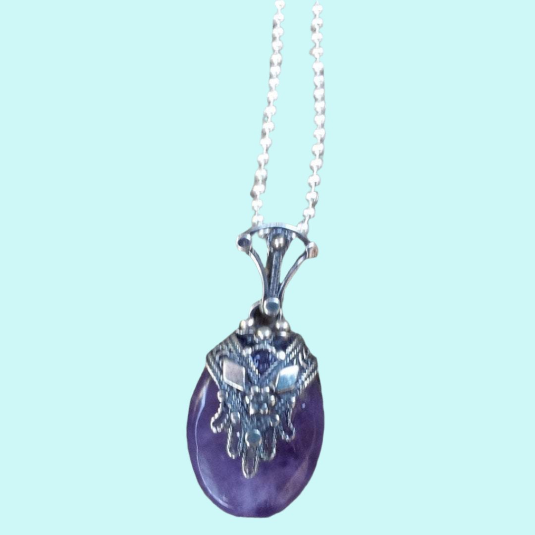 Bluenoemi Necklaces & Pendants 45cm / silver Sterling Silver Necklace for Woman,  Amethyst pendant filigree hamsa