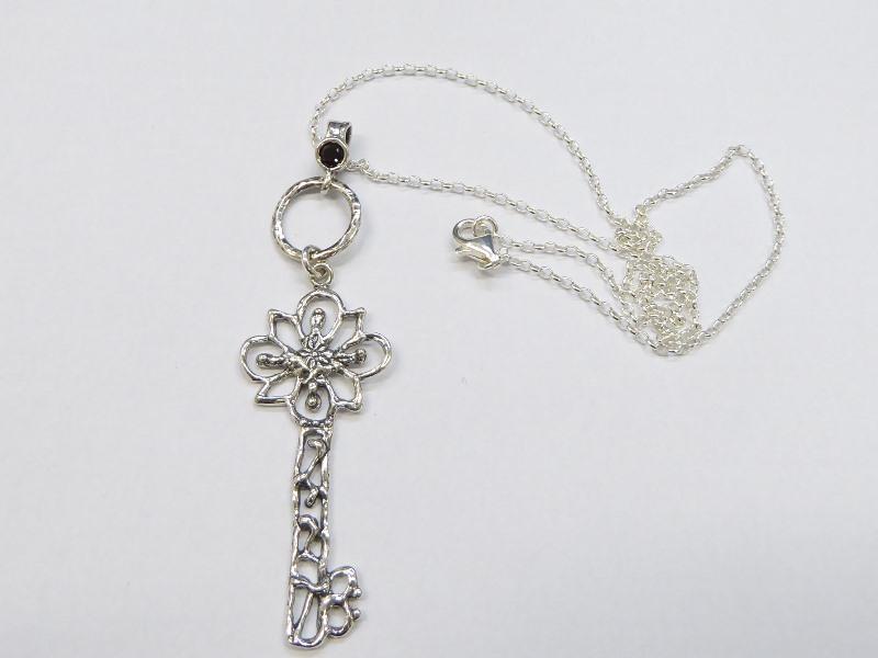 Bluenoemi Necklaces & Pendants blue Sterling silver heart key necklace key pendant with Blue opal